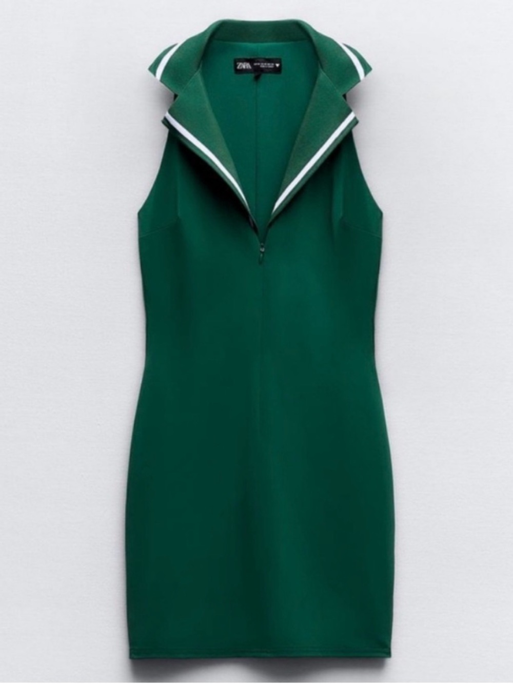 Zara Tennis Polo Shirt Green Sheath Mini Dress with Sailor Collar Medium NWT